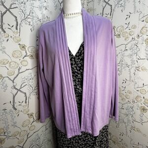 L.L. Bean Cardigan Women's Sz XL Open Front Pleats 100% Supima‎ Cotton Purple